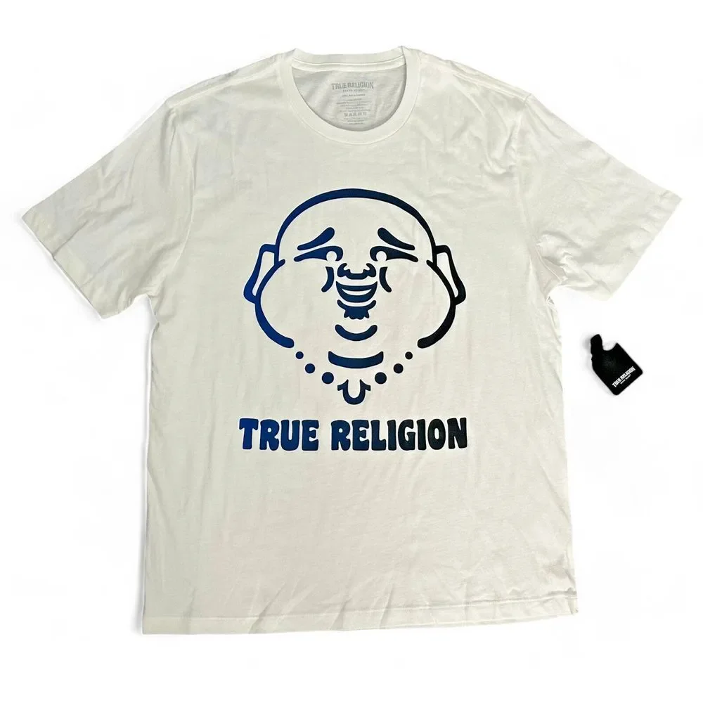 True Religion Buddha in a Box Cotton Optic Ombre Buddha Face White Shirt Size‎ L